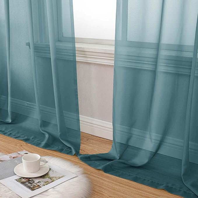 Sheer Dusty Blue Curtains for Bedroom Living Room 90 Inches Long 2 Panels Set, Soft Airy Light Filtering Sheer Window Treatments, Modern Rod Pocket Curtains Drapes, Each 42" Wx90 L Inch