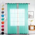 youleyar Solid Sheer Rod Pocket Curtain Voile Draperies 2 Panels White Beige Black Grey Coffee 52 Inch Width 72 Inch Long 1 Pair for Kitchen Bedroom Children Living Room Yard (Turquoise,52Wｘ72L)