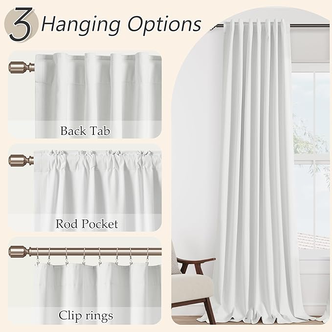 Guken Off White 100% Blackout Linen Curtains 120 Inch Length 2 Panels Set for Living Room Bedroom Back Tab/Rod Pocket Thermal Insulated Black Out Drapes Room Darkening Window Curtains 120 Inches Long