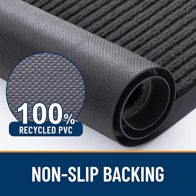 OLANLY Front Door Mat Indoor Outdoor Entrance, 2-Pack 29.5 x 17 Inch, Waterproof Heavy Duty Doormat, Fade Resistant, Low Profile, Easy Clean Patio Porch Welcome Floor Mats for Entry, Charcoal Grey