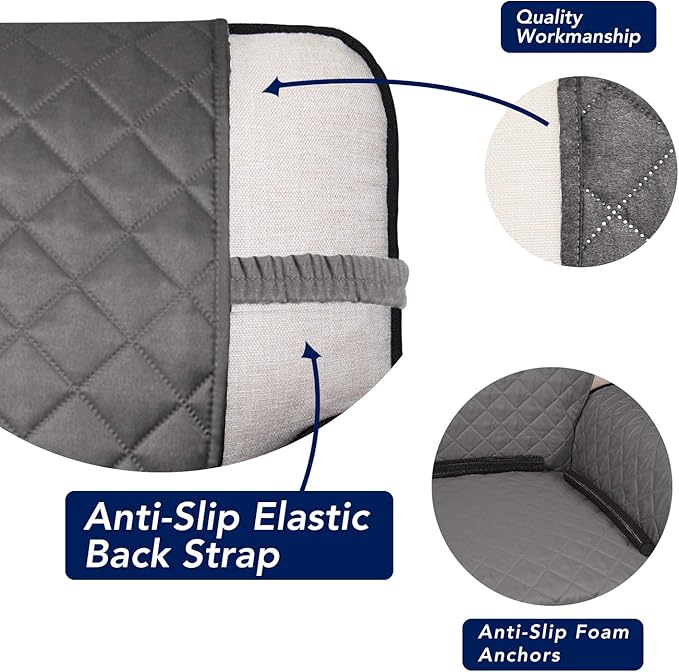 PureFit Reversible Quilted Sofa Cover, Water Resistant Slipcover Furniture Protector, Washable Couch Cover with Non Slip and Elastic Straps for Kids, Dogs, Pets (Oversized Sofa, Gray/Light Gray)