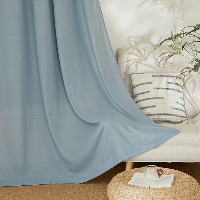 NICETOWN Flax Stone Blue Linen Curtains for Room Divider, Grommet Top Thick Flax Semi Sheer Vertical Drapes Privacy Assured with Light Filtering for Sliding Glass Door, W68 x L96, 2 Pieces