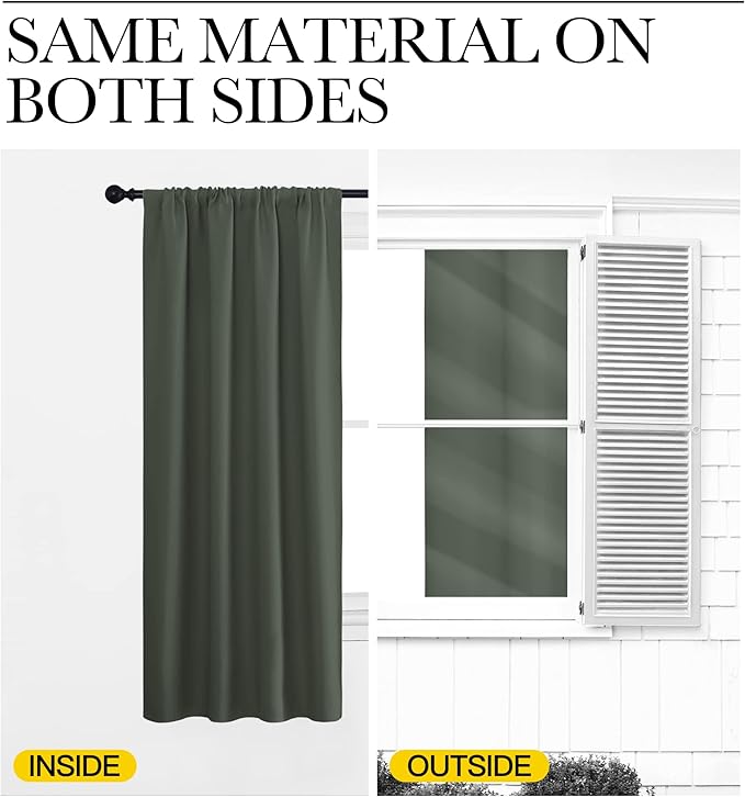 NICETOWN Bedroom Curtains Blackout Draperies - All Season Thermal Insulated Solid Rod Pocket Top Blackout Curtains/Drapes for Kid's Room (Dark Mallard, 1 Pair, 52 x 72 Inch)