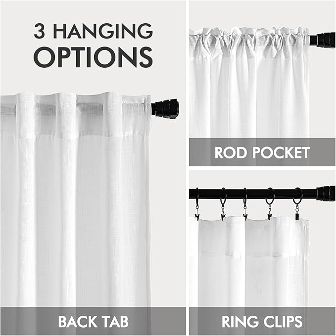 MIULEE White Linen Curtains 94 Inch Long 2 Panels for Bedroom Living Room, Soft Thick Linen Textured Back Tab Window Drapes Semi Sheer Light Filtering Rod Pocket Modern Farmhouse Decor
