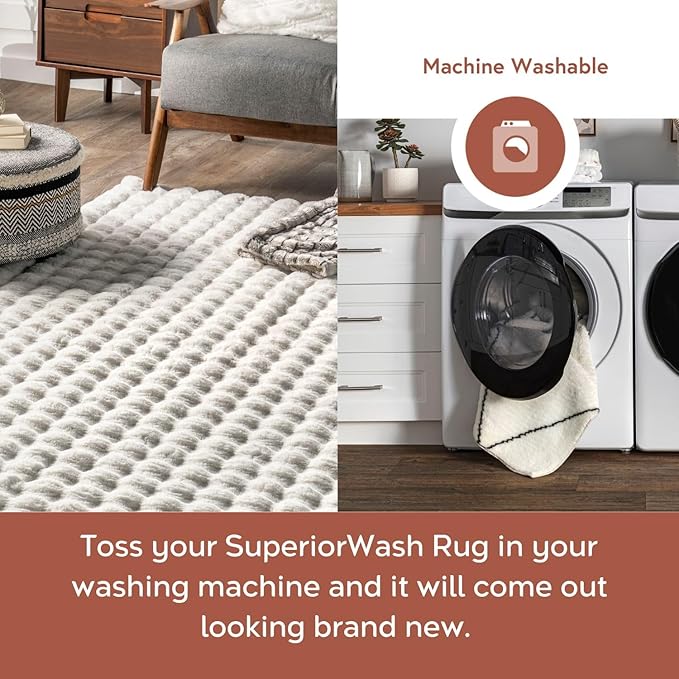 nuLOOM 2' x 8' Cozy Plush SuperiorWash Area Rug, Machine Washable, Non-Slip, Soft Fluffy Shag Carpet for Living Room Bedroom Kids Room Nursery Home Decor, Jeni White