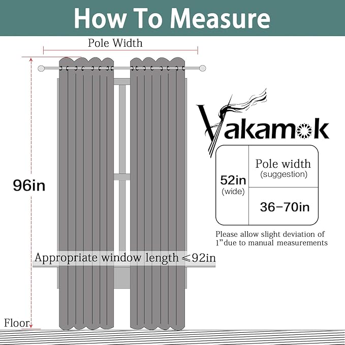 Yakamok Thermal Insulated Blackout Curtains Solid Grommet Window Drapery Bedroom/Living Room, Black,W52 x L96, 2 Panels