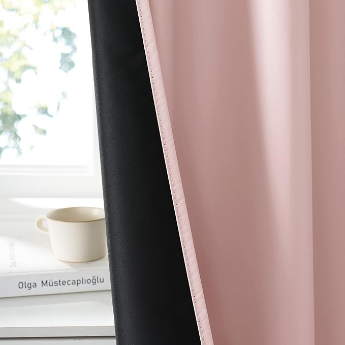 RYB HOME 100% Blackout Short Curtains for Small Window, Thermal Insulated Total Room Darkening Noise Reducing Curtains for Kitchen Bathroom Basement, 42 inches Wide by 36 inches Long, Baby Pink