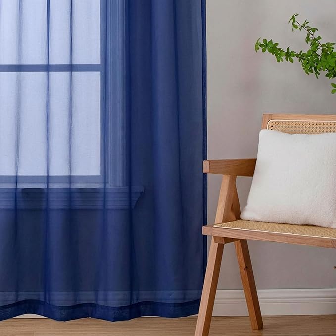 Sheer Curtains 84 Inches Long 2 Panels Set for Bedroom Living Room, Soft Airy Light Filtering Modern Solid Rod Pocket Drapes Window Treatments, Royal Blue, Each 42" W x 84" L