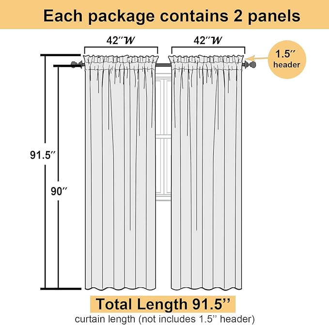 Lecloud Cream Sheer Curtains 90 Inches Long 2 Panels, Elegant Light Filtering Voile Breathable Curtains, Gauzy Window Decor with Top Dual Rod Pocket for Living Room Bedroom, Each 42" W x 90" L
