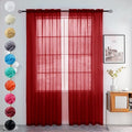youleyar Solid Sheer Rod Pocket Curtain Voile Draperies 2 Panels White Beige Black Grey Ivory 52 Inch Width 45 Inch Long 1 Pair for Kitchen Bedroom Children Living Room Yard (Christmas Red,52Wｘ45L)