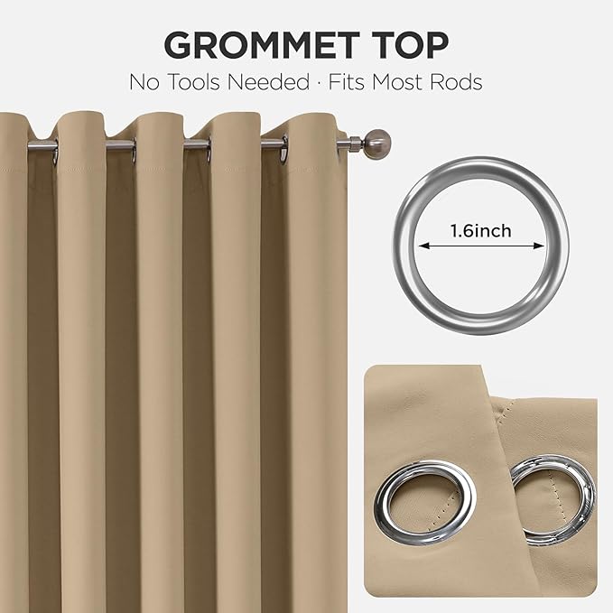 Joydeco Blackout Door Curtain for Doorway Privacy 84 Inches Long, Grommet Closet Curtain for Open Closet, Room Divider for Bedroom Living Room (Light Beige, 52Wx84L, 1 Panel)
