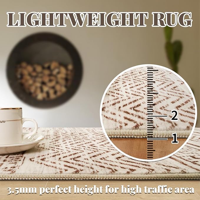 3x4 Washable Entryway Area Rug: Moroccan Small Runner Rug for Hallway Soft Modern Non Slip Door Mat with Rubber Backing Low Pile Thin Floor Carpet for Kitchen Bathroom Bedroom Indoor 3x4 Beige