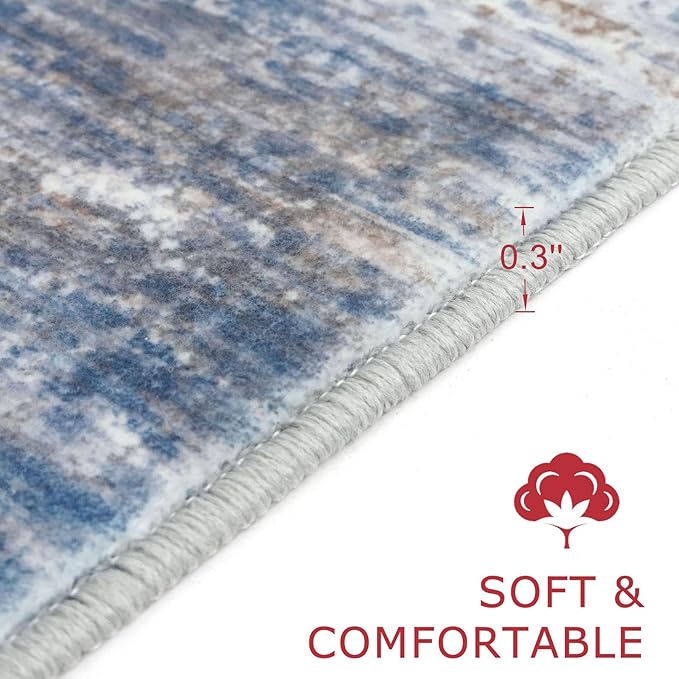 KOZYFLModern Abstract 4x6 Ft Washable Large Rugs for Entryway Non-Slip Soft Living Room Rug, Print Blue Rust Throw Rugs Indoor Mat for High-Traffic Door Entrance, Laundry, Nursery, Bedroom