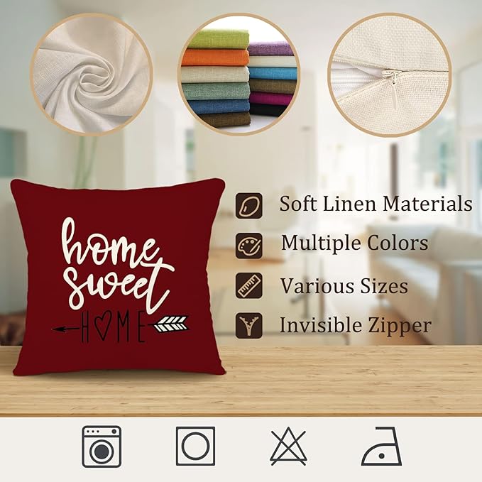 YCOLL Christmas Pillow Covers 18x18 Set of 4, Modern Sofa Throw Pillow Cover for Christmas Decor, Decorative Outdoor Linen Fabric Pillow Case for Couch Bed Car, Wine Red