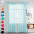 youleyar Solid Sheer Rod Pocket Curtain Voile Draperies 2 Panels White Beige Black Grey Ivory 52 Inch Width 90 Inch Long 1 Pair for Kitchen Bedroom Children Living Room Yard (Sky Blue,52Wｘ90L)