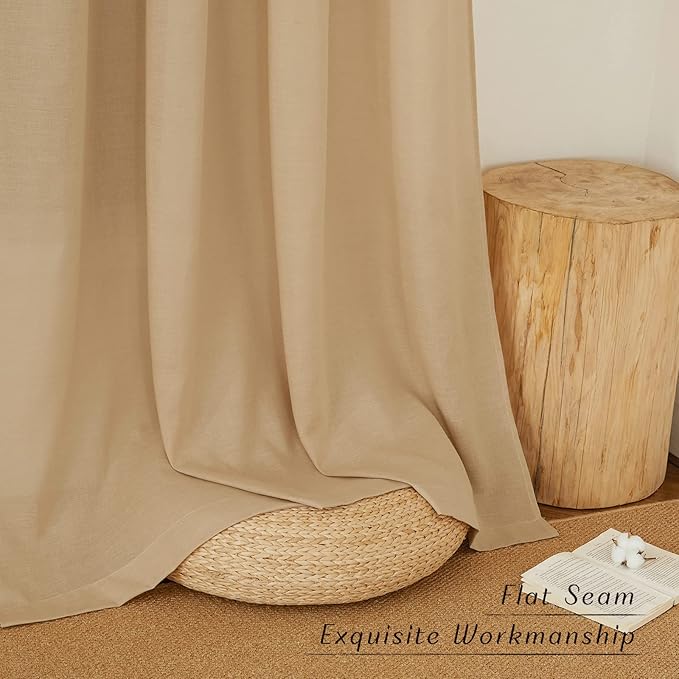 NICETOWN Thick Linen Burlap Curtains for Bedroom, Grommet Linen Blend Semitransparent Privacy Added Window Treatments Light Filtering Curtains for Living Room, 55" W x 63" L, Set of 2