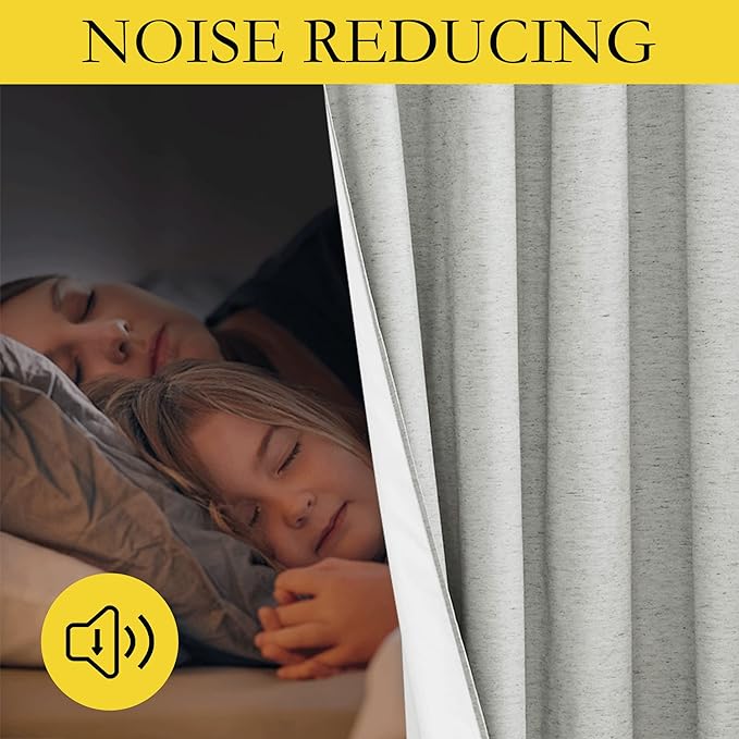 NICETOWN Grey Noise and Lights Block Out Curtains, 2 Panels, 42-inch W by 84-inch L, Thermal Insulated 100% Blackout 2-Layer Lined Drapes, Noise Cancellation Window Draperies for Dining Room