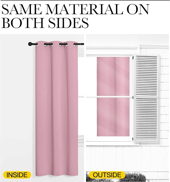 NICETOWN Blackout Curtain Panels for Bedroom, Rouge Pink, 2 Panels, W70 x L63-inch, Grey, Thermal Insulated Grommet Top Blackout Draperies and Drapes for Basement