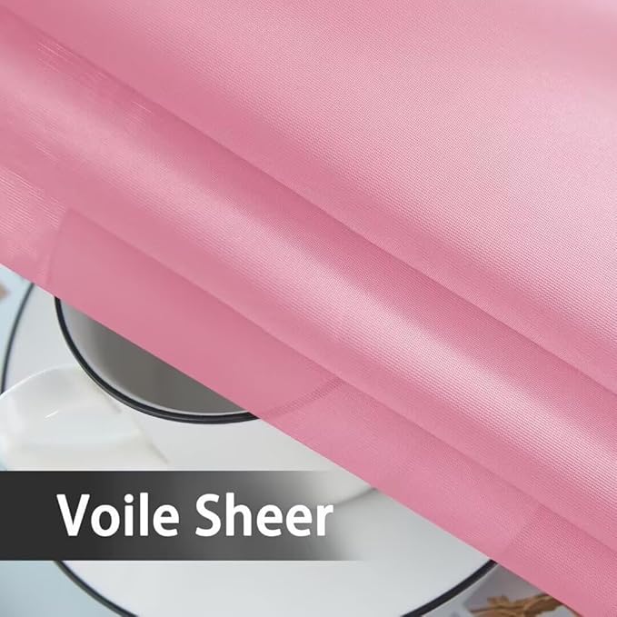 youleyar Solid Sheer Rod Pocket Curtain Voile Draperies 2 Panels White Beige Black Grey Coffee 52 Inch Width 90 Inch Long 1 Pair for Kitchen Bedroom Children Living Room Yard(Light Pink,52Wｘ90L)