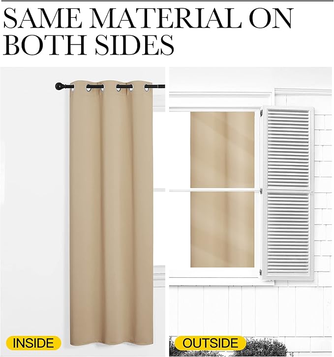 NICETOWN Bedroom Room Darkening Curtains, Biscotti Beige, 1 Pair, 55 inches by 102 Inch, Triple Weave Microfiber Grommet Top Thermal Insulated Solid Darkening Panels/Drapes for Kid's Room