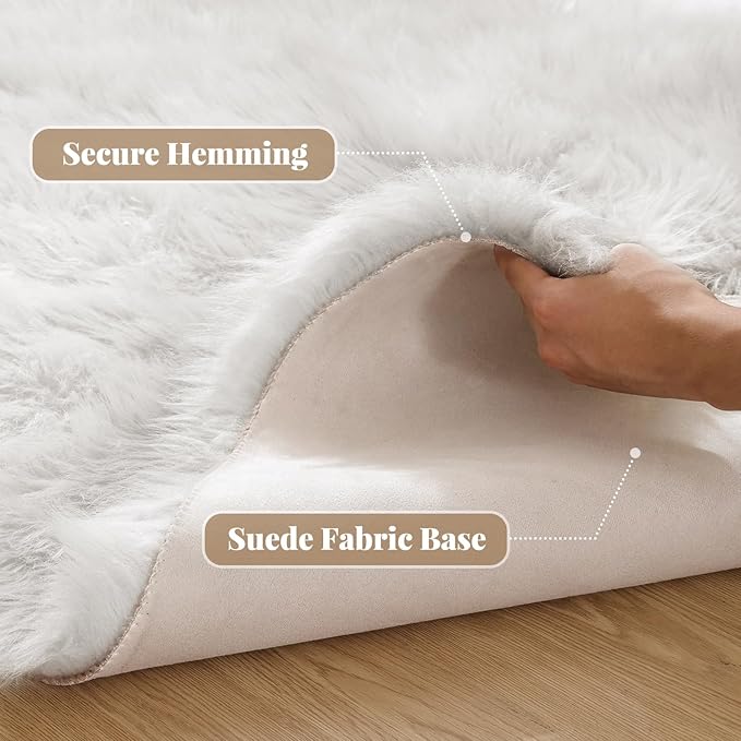 ORINOVA White Faux Sheepskin Fur Machine Washable Runner Area Rugs for Bedroom Living Room 2x6 Shag Rugs for Hallways Room Décor