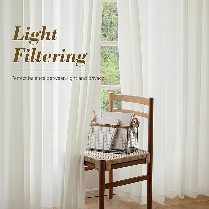 FMFUNCTEX Sheer Non-See-Through Netural Beige Curtains for Bedroom, Sliding Door Curtains 84 Inches Long Window Curtain Drapes for Living Room, Patio Glass Door Extra Wide Curtain, Rod Pocket 1 Panel