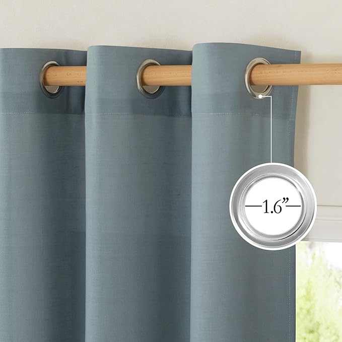 NICETOWN Flax Stone Blue Linen Curtains for Room Divider, Grommet Top Thick Flax Semi Sheer Vertical Drapes Privacy Assured with Light Filtering for Sliding Glass Door, W68 x L96, 2 Pieces