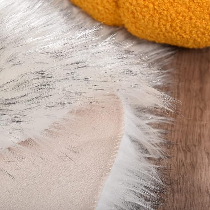 ORINOVA White and Grey Round Rugs 6ft Circle Furry Rug for Living Room Washable Shag Faux Sheepskin Fluffy Fur Rugs for Bedroom Nursery Rug