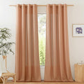 NICETOWN Linen Curtains 84 inch Length 2 Panels Burnt Orange, Grommet Privacy Added Thick Flax Linen Burlap Semi Sheer Light Filtering Window Curtain Drapes for Bedroom/Flat, W55 x L84