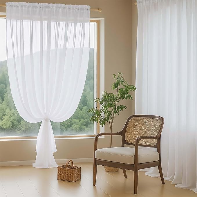 Extra Wide White Sheer Curtains 120 Inches Long, Extra Long Light Filtering Modern Patio Curtains for Sliding Glass Door, Rod Pocket Voile Drapes for Living Room, 2x59Wx120L Inches, 10FT, 2PCS