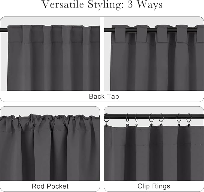 PONY DANCE Blackout Curtains for Bedroom/Living Room - 54 Inches Long Curtain Drapes with Back Loops Rod Pocket Design Thermal Insulated Privacy Protect Energy Saving, 52 W x 54 L, Dark Gray, 1 Pair