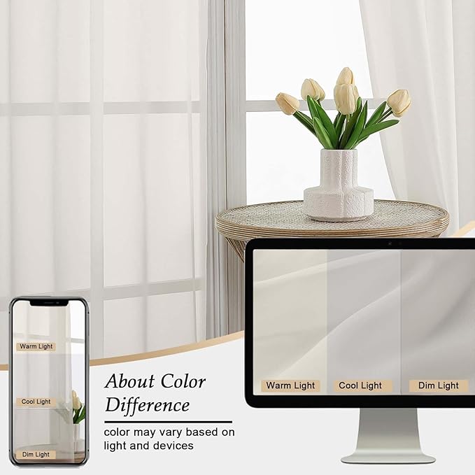 Extra Long Sheer Ivory Curtains for Bedroom Living Room 120 Inches Long 2 Panels Set, Solid Soft Light Filtering Rod Pocket Sheer Window Curtains, Ivory, Each 59" Wx120 L Inch