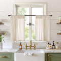 BGment Natutal Linen Cafe Curtains 30 Inch Length, Farmhouse Kitchen Window Drapes Semi Sheer with Rod Pocket Lightweight Textured for Bathroom Over Sink Decor, 2 Panels Set, 30 Inch Wide