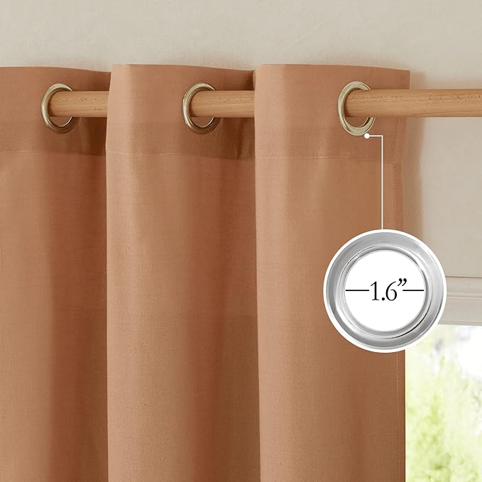 NICETOWN Linen Curtains 96 inches Long for Living Room, Grommet Semi Sheer Drapes Linen Weave Window Treatments Privacy Added with Light Filtering for Bedroom, Burnt Orange, W34 x L96, 2 Panels