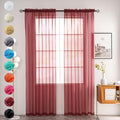 youleyar Solid Sheer Rod Pocket Curtain Voile Draperies 2 Panels White Beige Black Grey Coffee 52 Inch Width 54 Inch Long 1 Pair for Kitchen Bedroom Children Living Room Yard (Wine Red,52Wｘ54L)