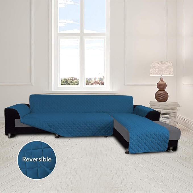 Easy-Going L Shape Sofa Slipcover - Reversible Sectional Couch Cover - Chaise Lounge Slip Cover - Furniture Protector - Peacock Blue