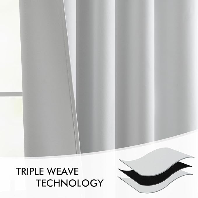MIULEE Back Tab Light Blocking Curtains 96 Inch Long 2 Panels Set for Living Room Bedroom, Greyish White Rod Pocket/Pinch Pleated Thermal Insulated Room Darkening Floor to Ceiling Blackout Drapes