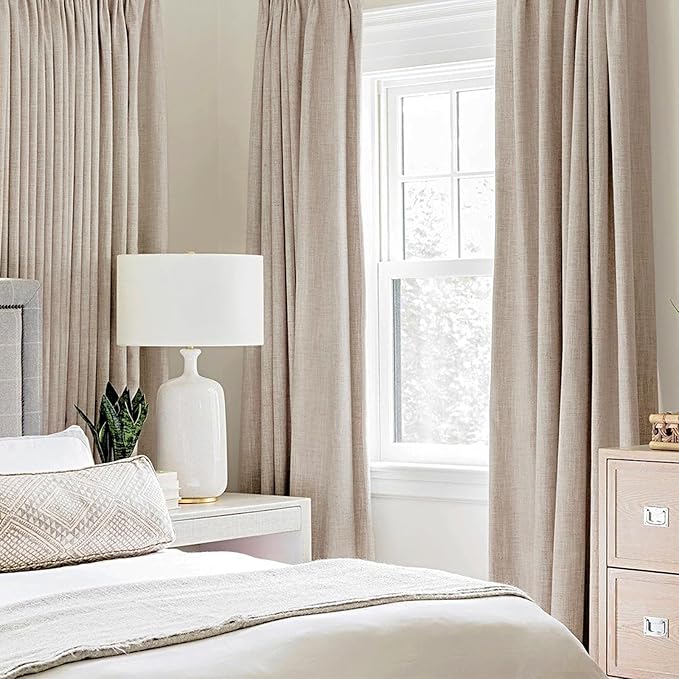 MIULEE 100% Blackout Linen Textured Curtains for Bedroom Solid Thermal Insulated Natural Beige Grommet Room Darkening Curtains & Drapes Luxury Decor for Living Room Nursery 52 x 96 Inch (2 Panels)