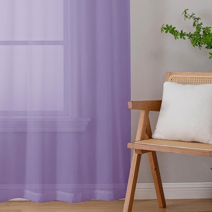 Lecloud Lavender Sheer Curtains 90 Inches Long 2 Panels Set, Light Filtering Solid Voile Drapes, Airy Privacy Window Decor Curtains with Rod Pocket for Living Room Girl's Bedroom, Each 42" W x 90" L