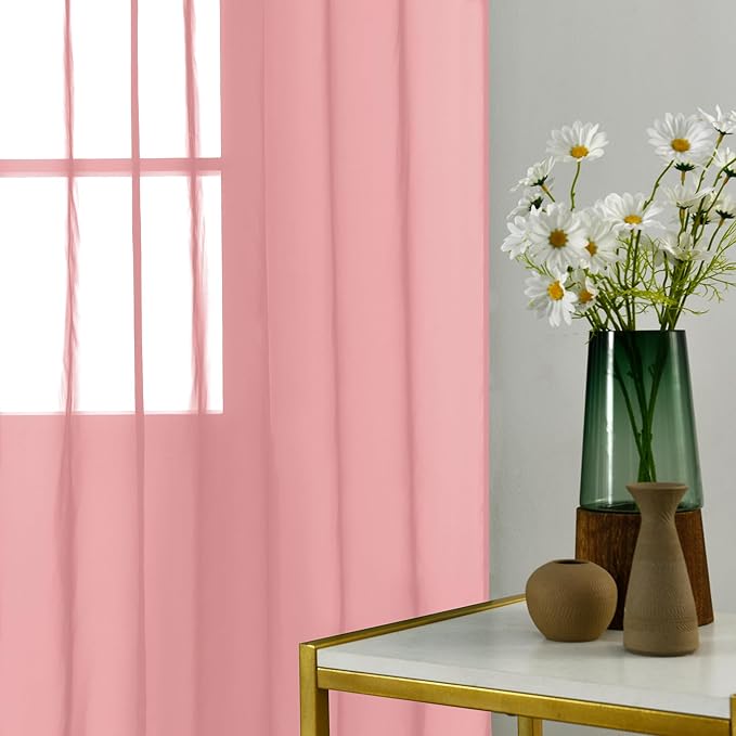 youleyar Solid Sheer Rod Pocket Curtain Voile Draperies 2 Panels White Beige Black Grey Coffee 52 Inch Width 63 Inch Long 1 Pair for Kitchen Bedroom Children Living Room Yard (Blush,52Wｘ63L)