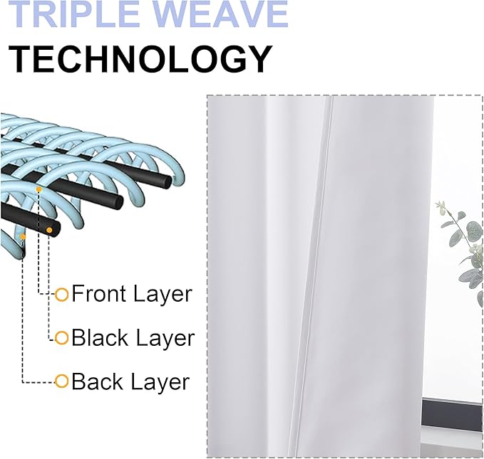 Simplebrand Ava Pure White Curtains for Bedroom 45 Inches Long 2 Panels Set, Light Filtering Window Treatment, Short Curtain Drapes, Soft Touching Casual Rod Pocket Privacy Curtains, W40 x L45 Inch