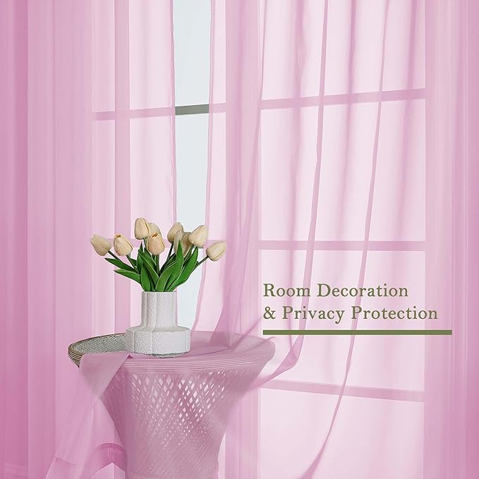 Lecloud Light Pink Sheer Curtains 90 Inches Long 2 Panels Set, Dual Rod Pocket Living Room Curtains for Bedroom Decor, Light Filtering Airy Rustic Dining Room Drapes, Each Panel 59" W x 90" L