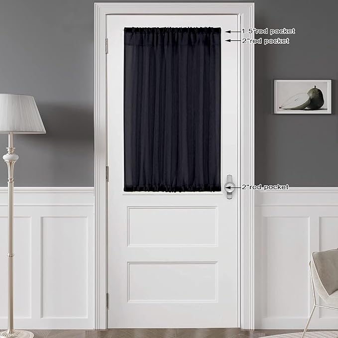 Chyhomenyc Sheer Curtains 36 Inch Length, Short Voile Sheer Window Curtians for Small Window Bathroom Cafe Living Room Farmhouse, 2PCS, 42W x 36L inches, Rod Pocket, Black
