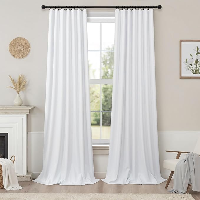 Blackout Curtains 92 Inches Long 2 Panels Set Modern Farmhouse Style Privacy Lightweight Black Out White Curtains & Drapes for Bedroom Aesthetic Dining Room Closet Door Cotton Linen Textured 92 length