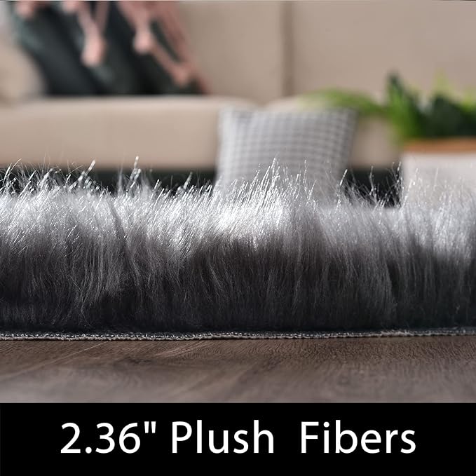 Latepis Dark Gray 2x5 Rug Runner Shaggy Machine Washable Faux Fur Rug Fluffy Shag Rugs for Living Room Bedroom Throw Rugs Room Runner