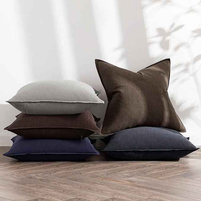 MIULEE Decorative Linen Pillow Covers 20x20 Inch Navy Boho Farmhouse Neutral Couch Throw Pillows for Bed Pack of 2 Accent Modern Pillowcase Summer Sofa Livingroom Home Decor