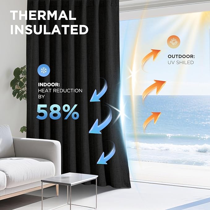 Joydeco Blackout Curtains for Bedroom - 100% Light Blocking 2 Panels Set Black Drapes 42" W x 90" L, Thermal Insulated Room Darkening Curtains, Linen Textured for Living Room, Rod Pocket & Back Tabs