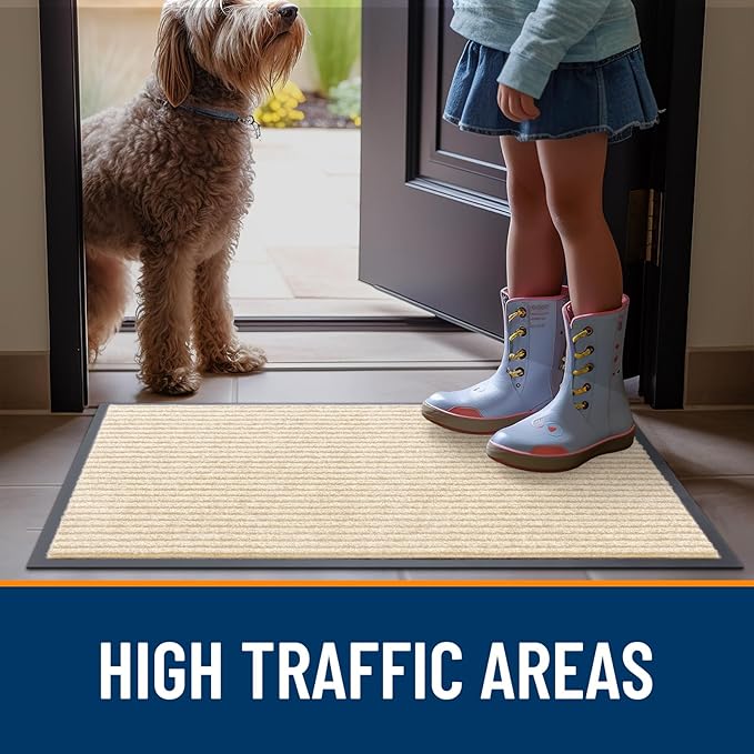 OLANLY Front Door Mat Indoor Outdoor Entrance, 2-Pack 35 x 23 Inch, Waterproof Heavy Duty Doormat, Fade Resistant, Low Profile, Easy Clean Patio Porch Welcome Floor Mats for Entry, Beige