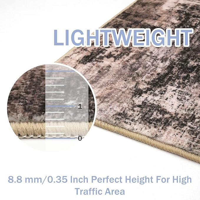 IOHOUZE Abstract Runner Rug 2x12 Ft Washable Runners for Hallways, Non Slip Kitchen Runner Printed Faux Wool Entryway Runner Indoor, Modern Abstract Floor Carpet for Hall Kitchen, Brown/Rust