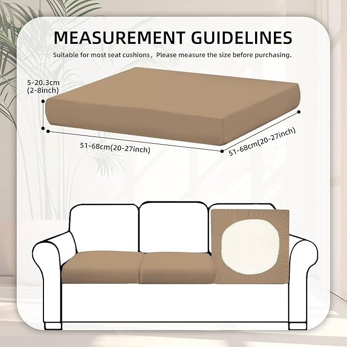 8Pcs Stretch Patio Cushion Covers,Outdoor Couch Covers Replacement,Outdoor Couch & Sofa Slipcovers,for Patio Furniture Cushion Covers,Washable Reusable Furniture Protector (Khaki, Cover Only)